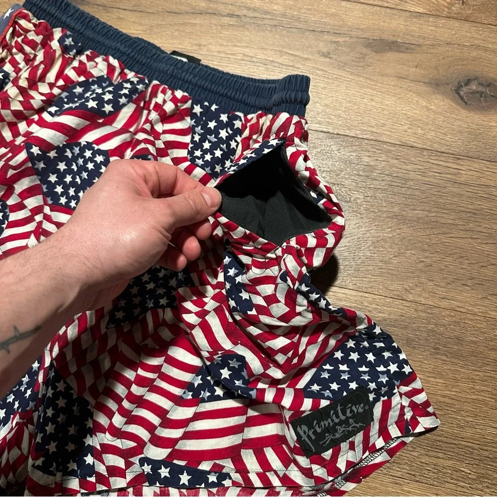 Primitive Prints Hermosa Beach Vintage American Flag Swim/Board Shorts Size XL‎